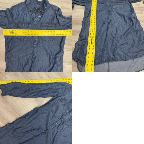 Gap Blue Denim Chambray Long Sleeve Above Knee High-Low Shirt Dress Size Small - Picture 14 of 16